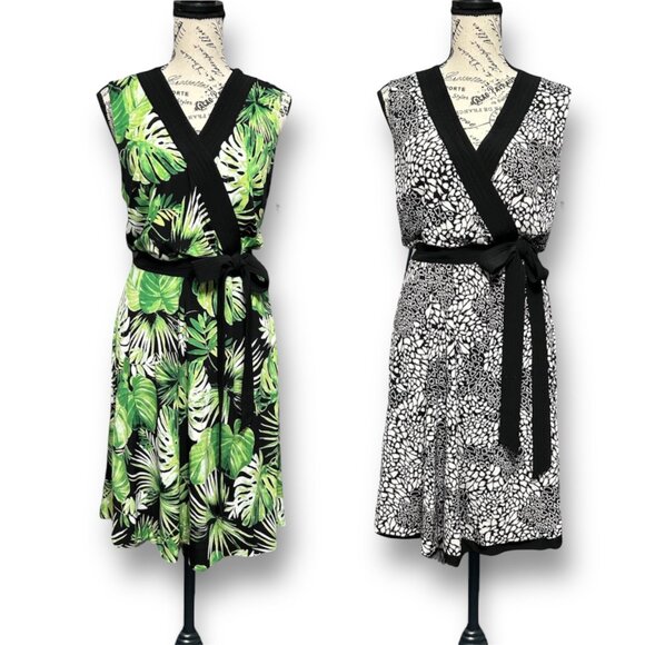 New White House Black Market Reversible Wrap Midi Dress Green Emerald Palms 10 - Picture 1 of 10